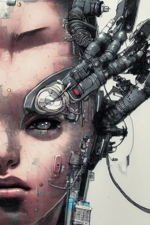 Image similar to a close - up portrait of a cyberpunk cyborg girl, by kim jung gi, rule of thirds