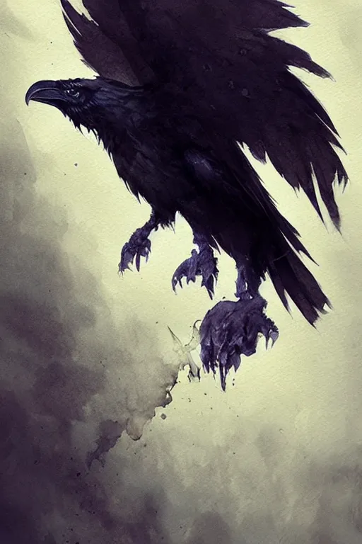 Image similar to raven, water color, D&D, fantasy, highly detailed, digital painting, artstation, concept art, matte, sharp focus, illustration, art by Ivan Gantschev and Greg Rutkowski