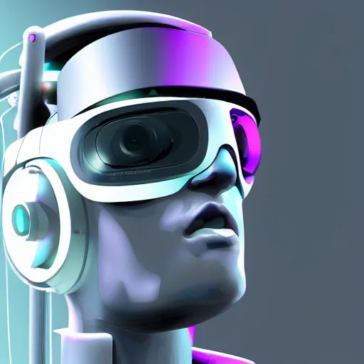 Image similar to cyberpunk bot wearing vr headset, sci - fi, portrait, illustration