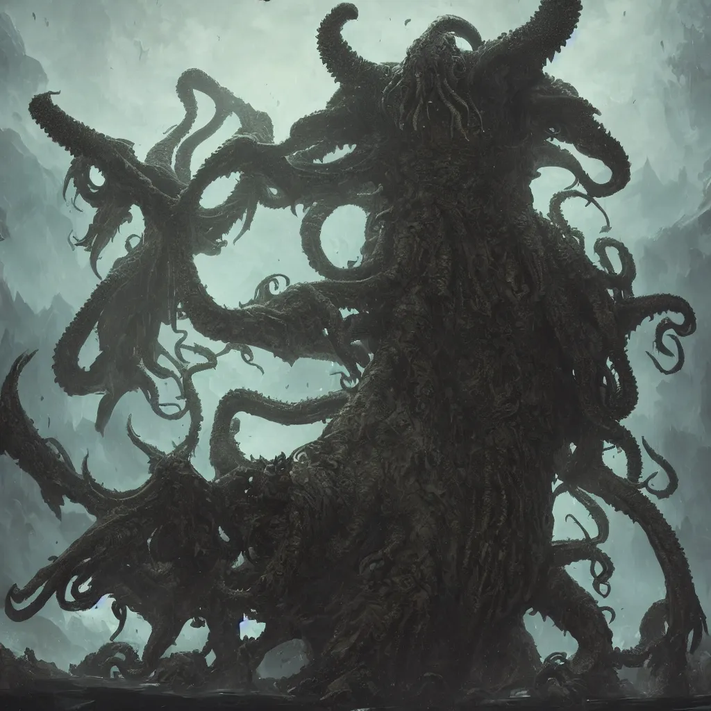 Image similar to cthulhu, huge, towering, gigantic, high octane, 8 k, digital art, magic the gathering, mtg, by greg rutkowski, trending on artstation