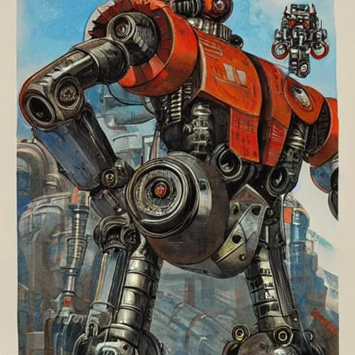 Image similar to deiselpunk soviet mecha propaganda art by james gurney