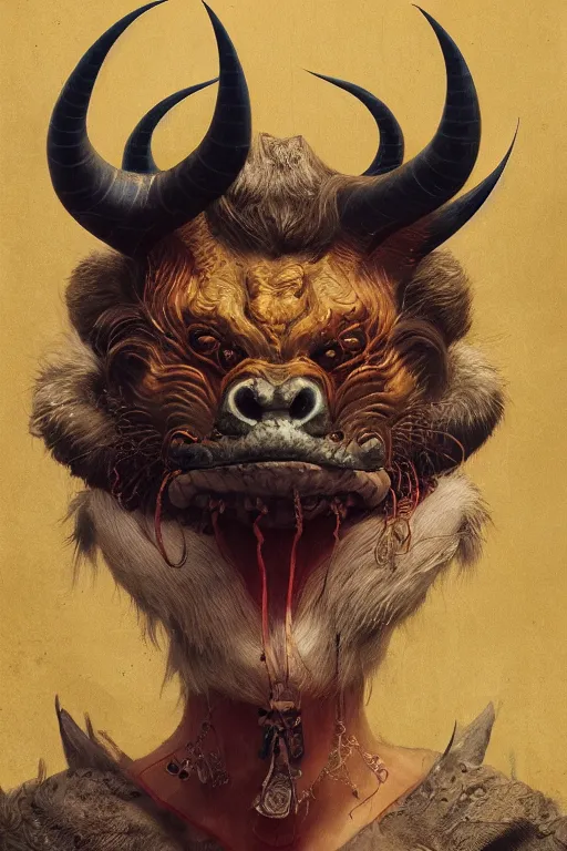 Prompt: a portrait of a thai devil animal illustrated by miyazaki by karol bak, james jean, tom bagshaw, rococo, sharp focus, trending on artstation, cinematic lighting, hyper realism, octane render, 8 k, hyper detailed, vivid, ultra detailed, highly detailed