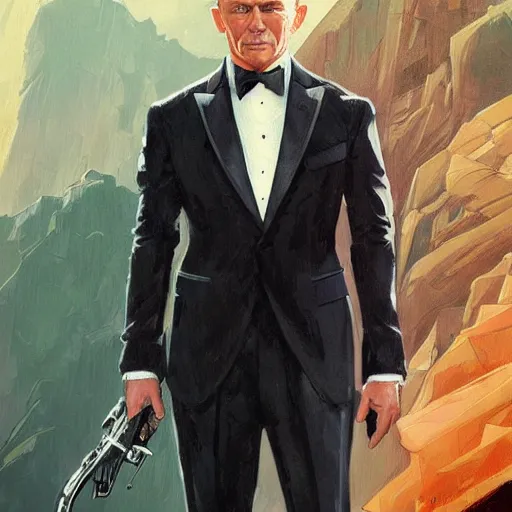 Prompt: lindsay pelas as james bond wearing a tuxedo, portrait, highly detailed, digital painting, artstation, concept art, sharp focus, illustration, art by artgerm and greg rutkowski and alphonse mucha