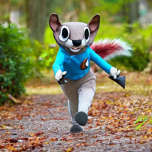 Image similar to photo of a person in a fursuit chasing a squirrel