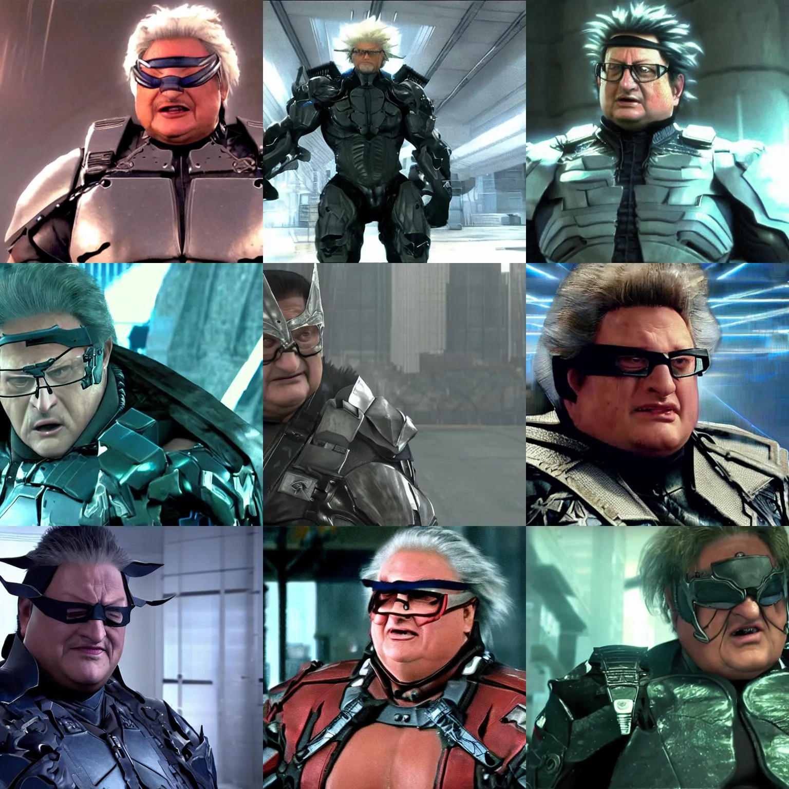 Prompt: wayne knight playing raiden from metal gear rising : revengeance ( 2 0 1 3 ), cutscene footage, realistic, live - action, 8 k