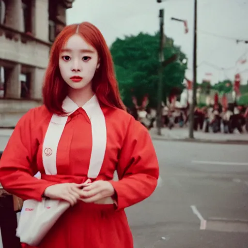 Prompt: Chuu from LOONA as a communist revolutionary, 35mm film