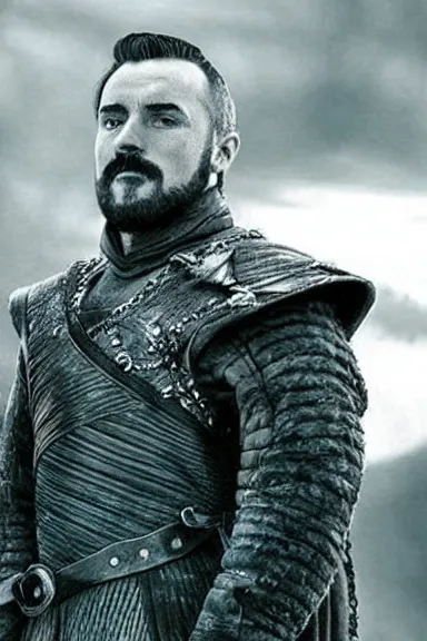 Image similar to “ very very intricate photorealistic photo of a realistic human version of super mario in an episode of game of thrones, photo is in focus with detailed atmospheric lighting, award - winning details ”