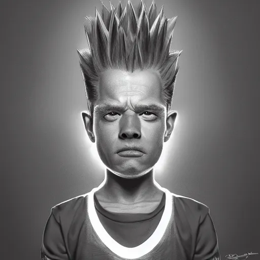 Image similar to Symmetrical, portrait of Bart Simpson, scowling, studio lighting, depth of field, photography, black and white, highly detailed, by Stanley Artgerm Lau, WLOP, Rossdraws, James Jean, Andrei Riabovitchev, Marc Simonetti, and Sakimichan, tranding on artstation