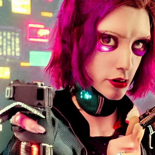 Image similar to molly millions cyberpunk razorgirl, still from movie, high detail