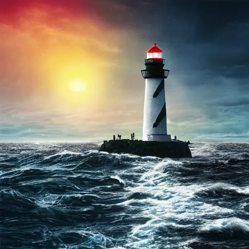 Prompt: lighthouse at the end of the world. Album art. Apocalypse.