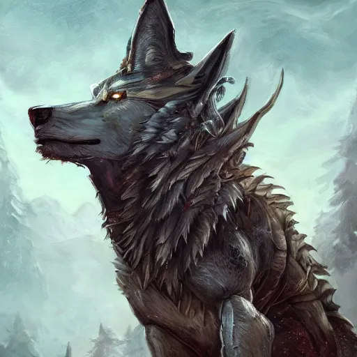 Prompt: Medieval mythical creature - hybrid of bus and wolf, having head of wolf and body of bus, like transformer, oil on canvas, fantasy, digital painting, concept art, smooth, sharp focus, illustration, artstation trending, octane render, unreal engine, witcher 3