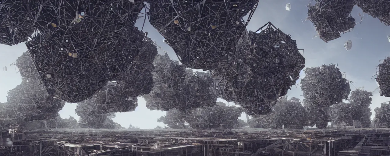 Image similar to movie still, brutalist wasp hive megastructure in space, unreal engine, octane render, detailed and intricate, global illumination, volumetric lighting, hubble telescope images, james webb telescope images, detailed and intricate environment