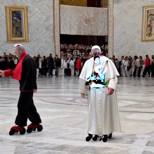 Image similar to a photo of the pope on roller skates in the vatican