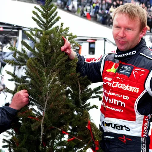 Image similar to Petter Solberg after he crashed into the christmas tree