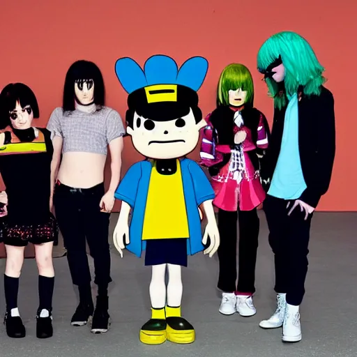 Prompt: six from little nightmares, lucy loud, noodle gorillaz phase 2, kris deltarune, joey ramone