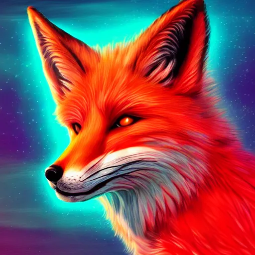 Prompt: digital fox that's red, retrowave palette, digital world, highly detailed, electric breeze, anatomically correct vulpine, synth feel, fluffy face, ear floof, flowing fur, super realism, accurate animal imagery, 4 k digital art