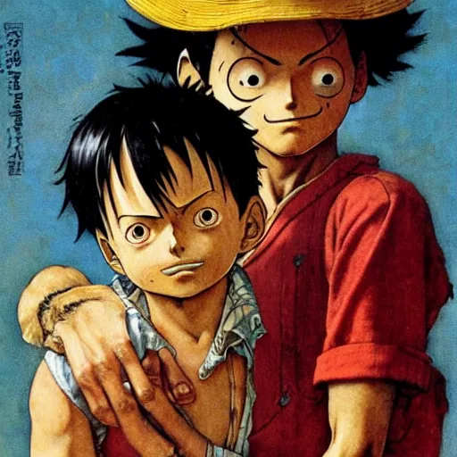 Prompt: Luffy, art by Norman Rockwell