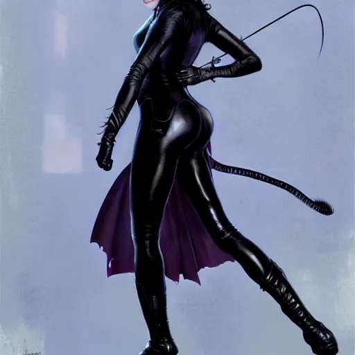 Prompt: Catwoman as little girl, wears black boots, whole body, 4k, super detailed, long shot, elegant, digital painting, concept art, sharp focus, art by artgem and greg rutkowski and alphonse mucha