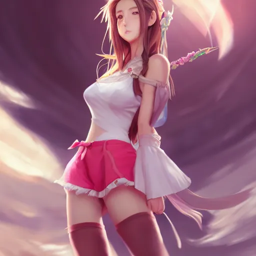 Prompt: full body shot of aerith gainsborough by WLOP, rossdraws, Logan Cure, Mingchen Shen, BangkuART, sakimichan, yan gisuka, JeonSeok Lee, zeronis, Chengwei Pan on artstation