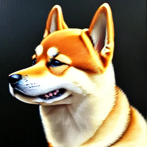 Image similar to epic professional oil painting of a shiba inu dog, epic, stunning, gorgeous, intricate detail, much wow, 4K, masterpiece