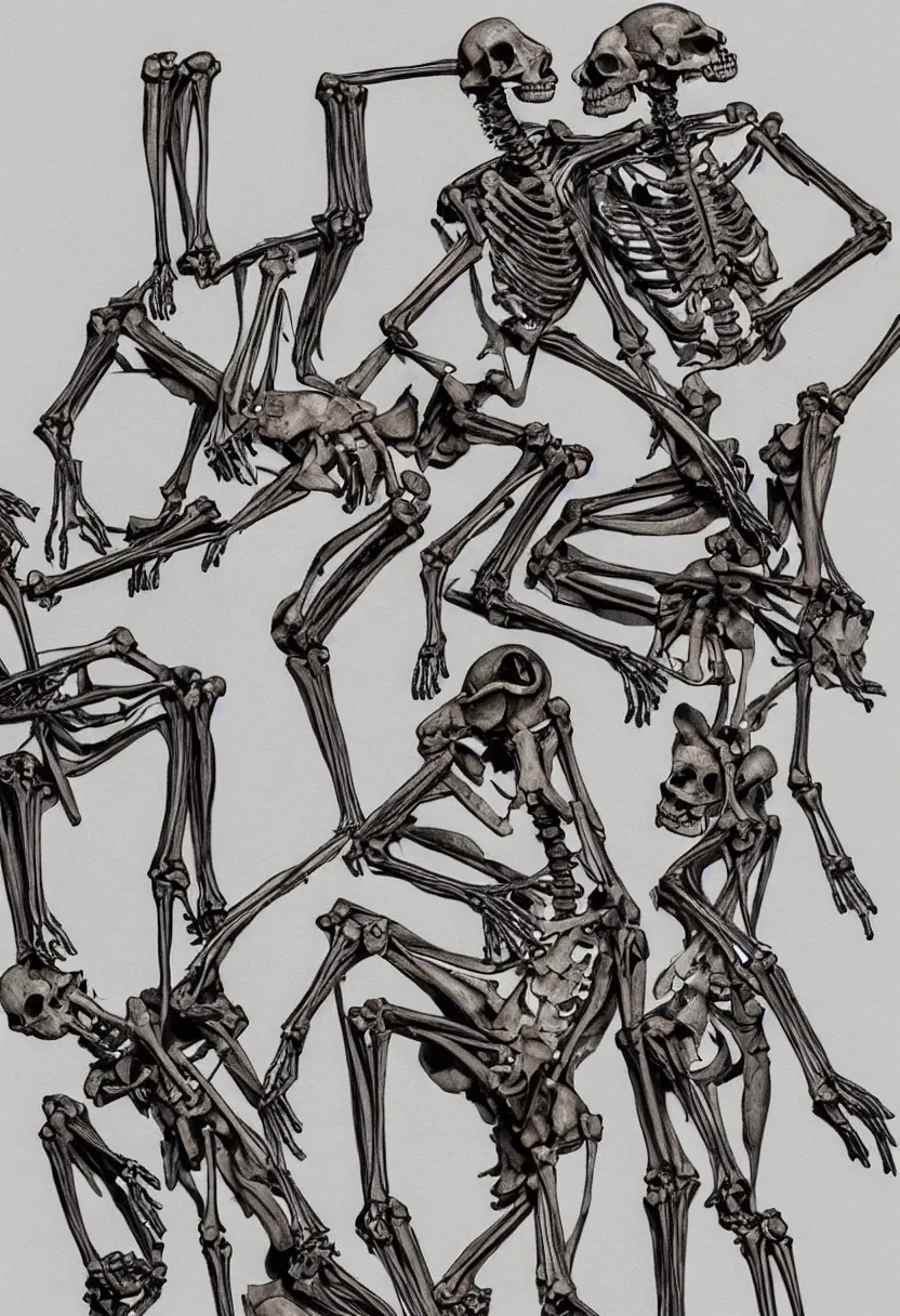 Prompt: human and kangaroo skeletons fighting, t-shirt design