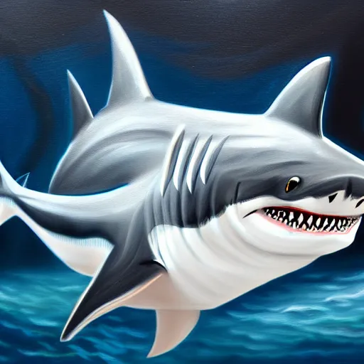 Image similar to shark cat hybrid, detailed ilustration, oil paint