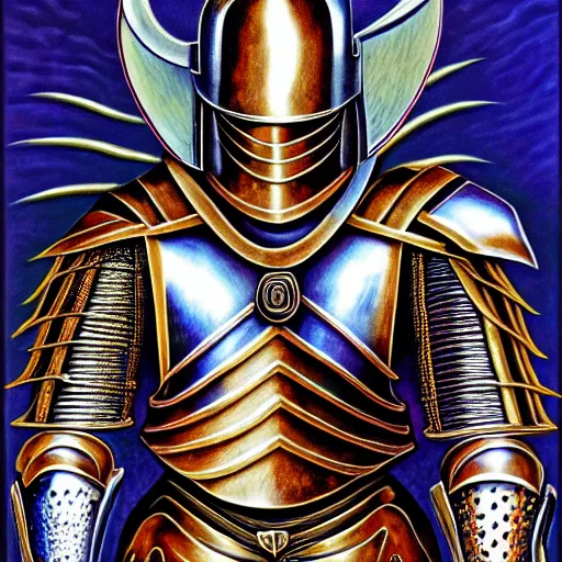 Prompt: medieval fantasy armored knight, by alex grey, TOOL band, detailed, 8K