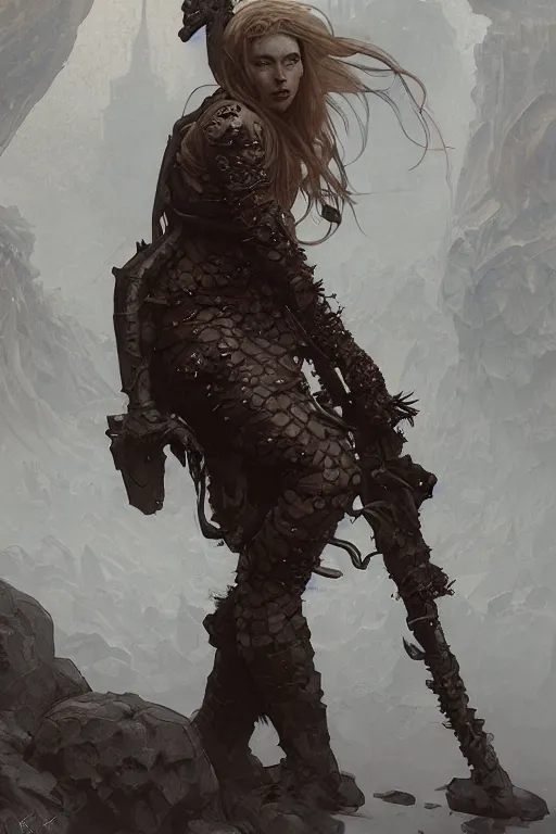 Image similar to a full body portrait of a beautiful post apocalyptic offworld nordic necromancer reposed by the lava pits, intricate, elegant, highly detailed, digital painting, artstation, concept art, smooth, sharp focus, illustration, art by krenz cushart and artem demura and alphonse mucha