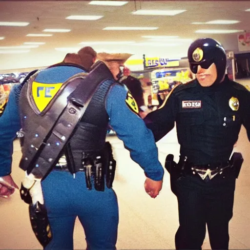 Image similar to Captain Falcon being arrested at Wal-mart, high quality, phone photography