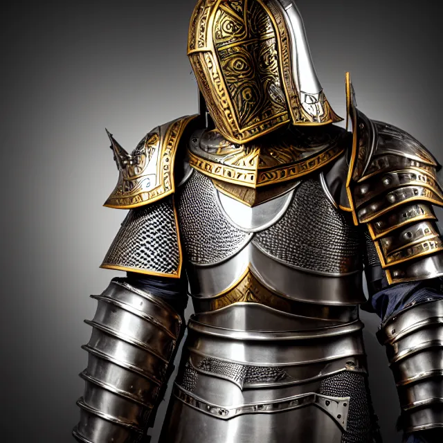 Prompt: photo of a paladin with ornate armour, 8 k, hdr, smooth, sharp focus, high resolution, award - winning photo