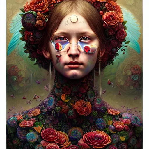 Image similar to hyper detailed masterpiece, floral pattern, jean giraud, single tear, digital art painting, matte painting, beautiful, psychedelic, artgerm, donato giancola, tom bagshaw