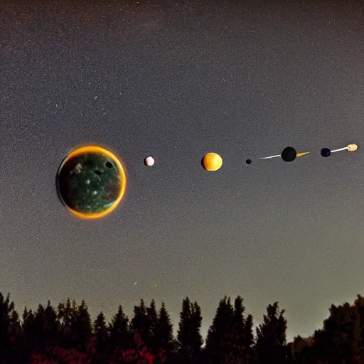 Prompt: parade of planets on the night sky