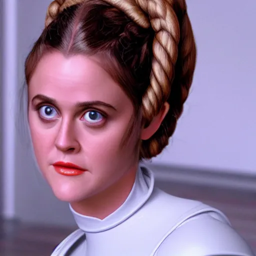 Image similar to hyperrealistic alicia silverstone as princess leia