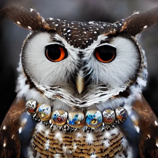 Image similar to photo of a warrior wearing bejewelled owl armour