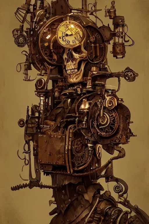 Prompt: Skeleton steampunk by Norman Rockwell, digital painting, artstation, concept art, sharp focus, cinematic lighting, illustration, cgsociety