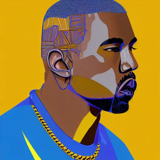 Image similar to kanye west portrait colors blue and yellow