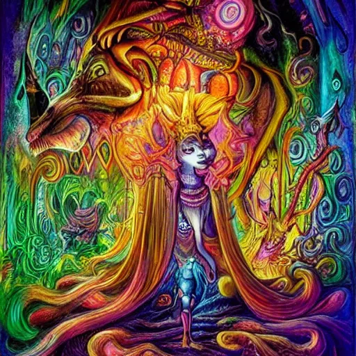 Image similar to Nightmare Monsters radiant Josephine Wall surrealism radiant retro glowing neon