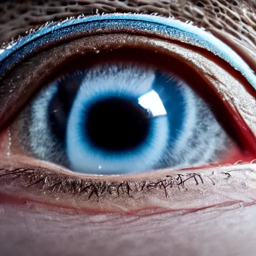 Prompt: macro 8 mm picture of one of the eyes of a blue eyed white adult male