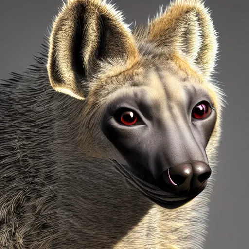 Prompt: High definition professional photograph of a Hyena furry art, furaffinity, beautifully detailed and lights. Highly detailed and pretty face and eyes