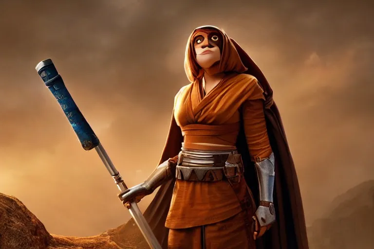 Image similar to a pixar movie tigress as a jedi templar, beautiful portrait photo, cinematic, very sharp and detailed, 4k hdr, beautiful background