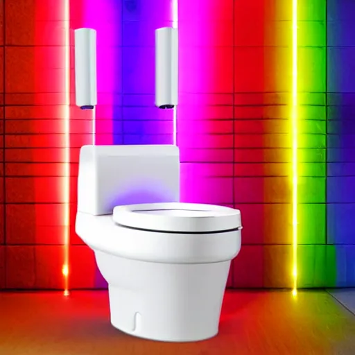 Prompt: rainbow gamer rgb light up toilet