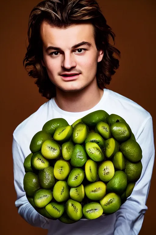 Image similar to 📷 joe keery the kiwi fruit 🥝, made of food, head portrait, dynamic lighting, 4 k