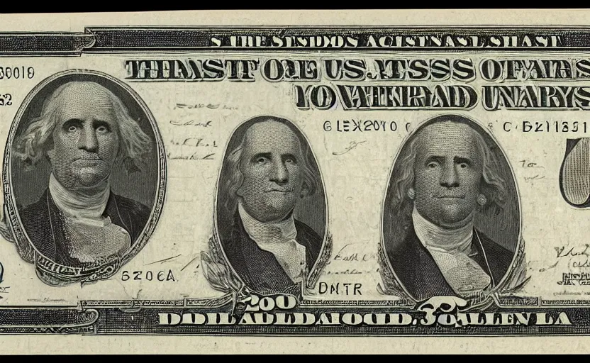 Prompt: rectangular photograph of three dollar u. s. currency note