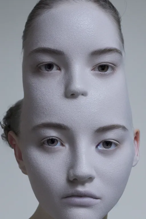 Image similar to ! dream full head and shoulders, beautiful porcelain female person, mixed with frog spawn eyes, smooth, delicate facial features, white detailed eyes, white lashes, by daniel arsham and james jean