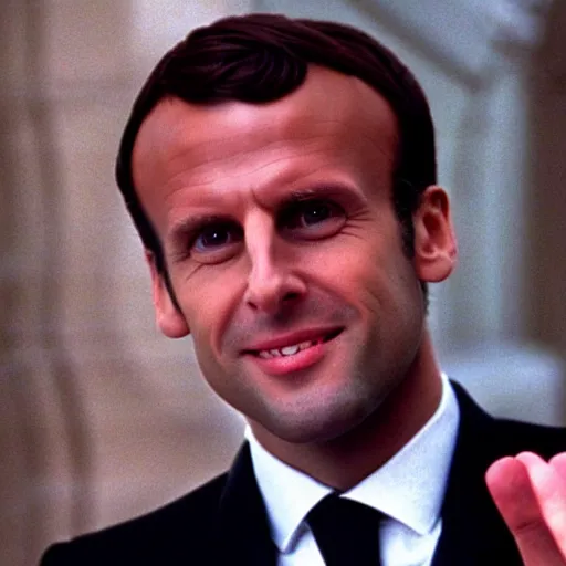 Image similar to Emmanuel Macron vicious smile in American Psycho (1999)