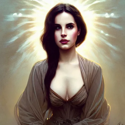 Image similar to portrait of lana del rey, intricate, elegant, highly detailed, digital painting, artstation, concept art, smooth, sharp focus, illustration, art by artgerm and greg rutkowski and alphonse mucha and william - adolphe bouguereau