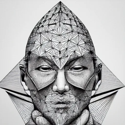 Image similar to Geometrically surreal monk, extremely high detail, photorealistic, intricate line drawings, dotart, album art in the style of James Jean