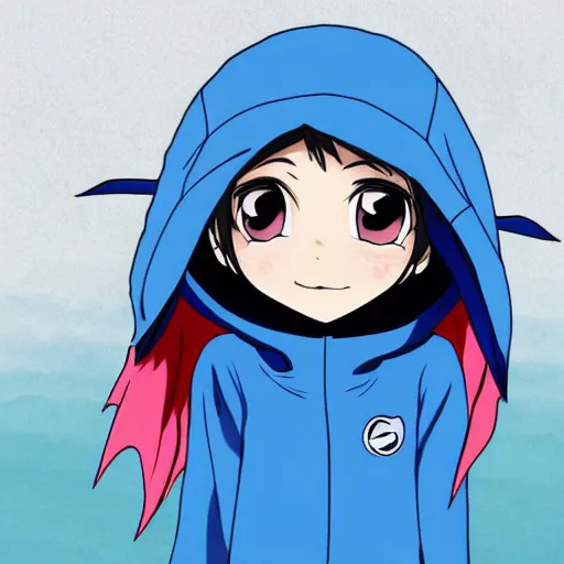 Image similar to Shark girl with a blue hoodie in anime art style