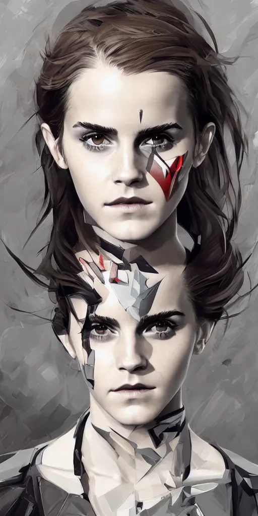 Image similar to fully body fashion model beautiful emma watson wearing military armor long dark hair beautiful bone structure symmetrical facial features intricate elegant digital painting concept art smooth sharp focus illustration from Metal Gear by by Sandra Chevrier by Ruan Jia and Mandy Jurgens by Artgerm by William-Adolphe Bouguerea