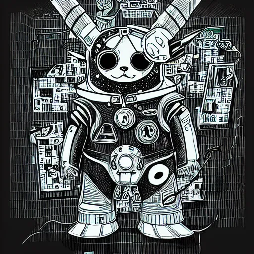 Prompt: a drawing of cyberpunk warhammer pikachu by Joe Fenton